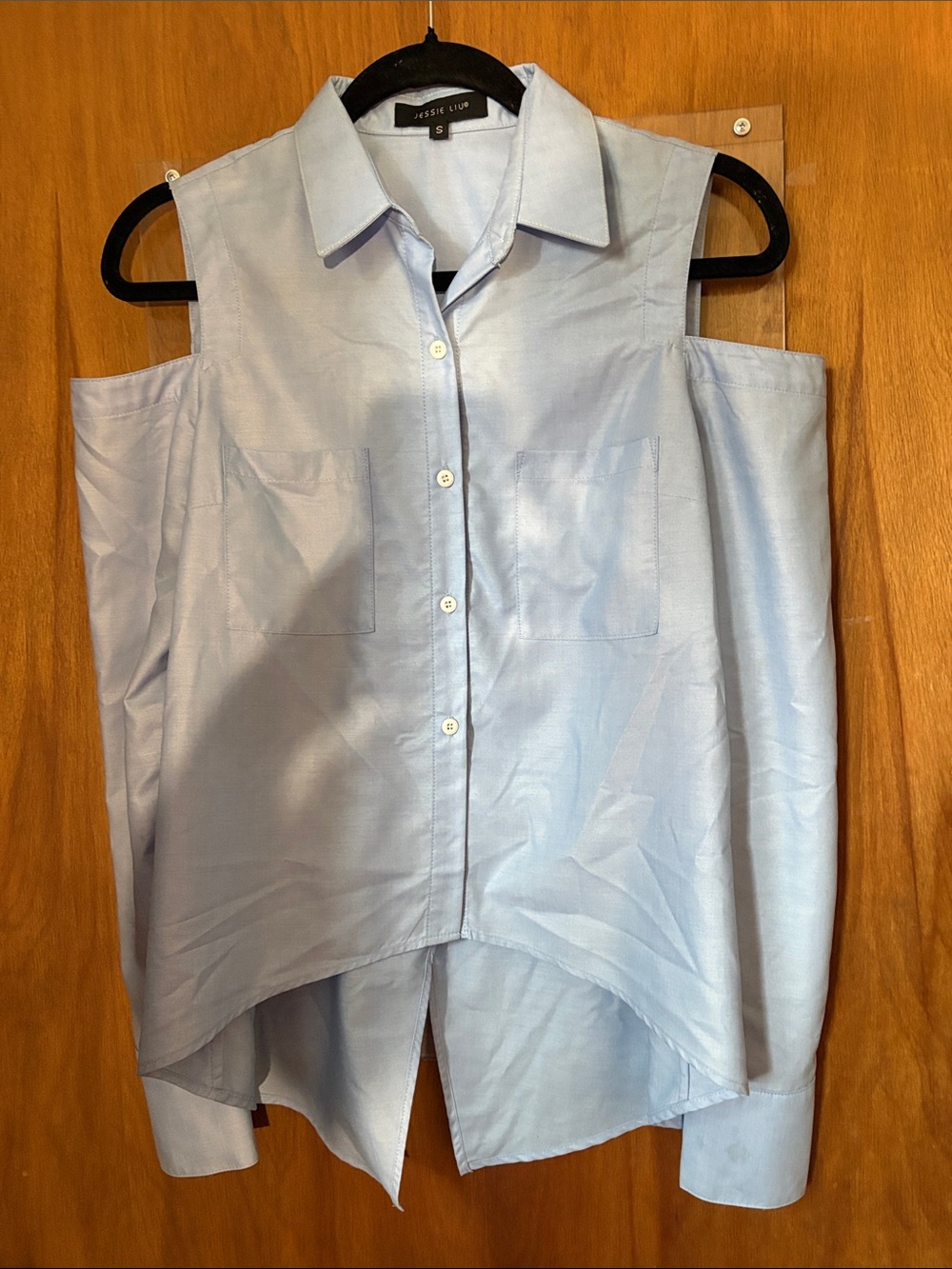 Jessie Liu Long Sleeve Cold-Shoulder Button-Front Shirt - Light Blue